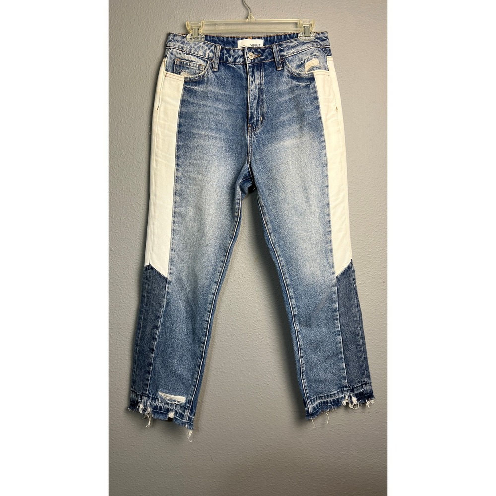 Vervet LA Colorblock Distressed Straight Leg Striped Jeans Size‎ 28 Retro Grunge
